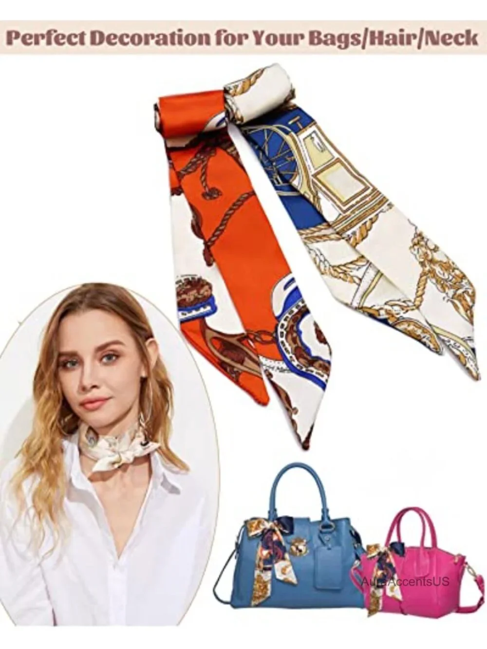 Multipurpose Imitation Silk Fashion Scarf for Neck Hair Handbag Decoration